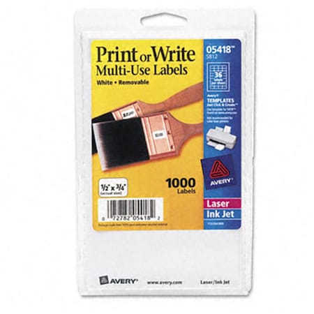 Workstationpro Print or Write Removable Multi-Use Labels- 1/2 x 3/4- White, 1000PK TH619661